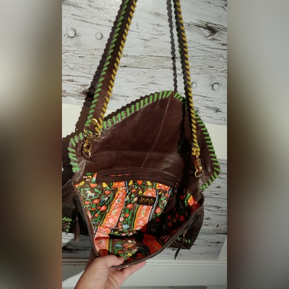 Loop Brown Leather Multi Floral Accent Hobo Bag - Picture 5 of 10